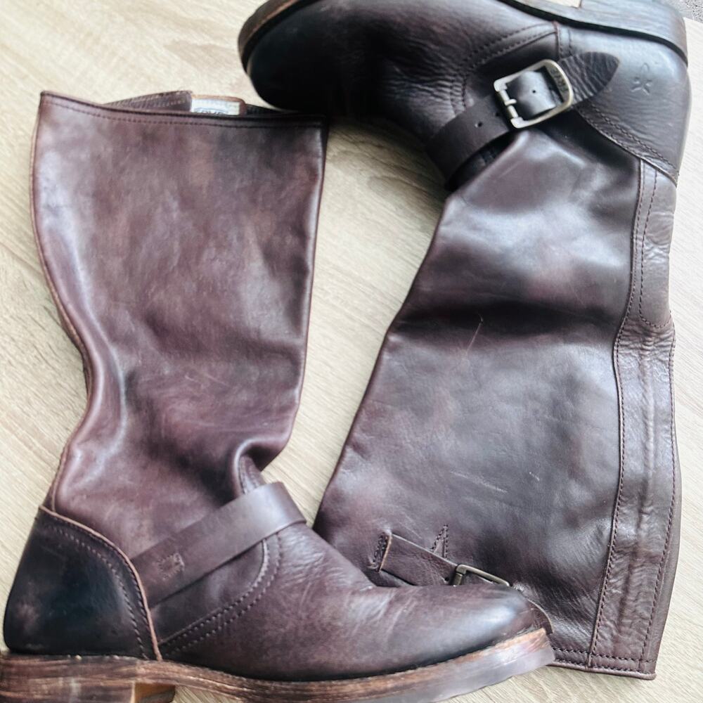 Frye Veronica Slouch Distressed Brown Leather Tall Boots